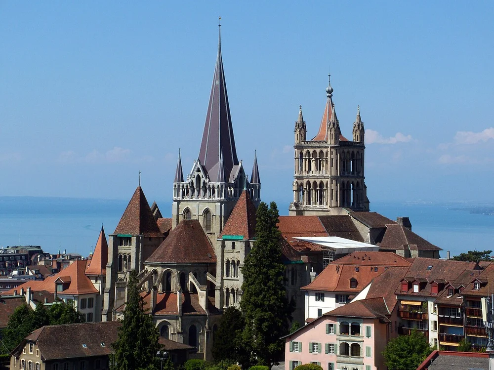 View of Lausanne Cathedral and the city.