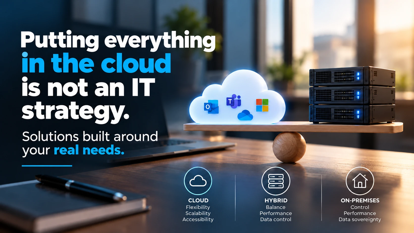 Cloud, hybrid or on-premises: a balance between cloud services and local servers.