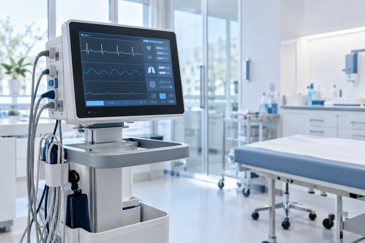 Medical monitoring equipment in a treatment room.