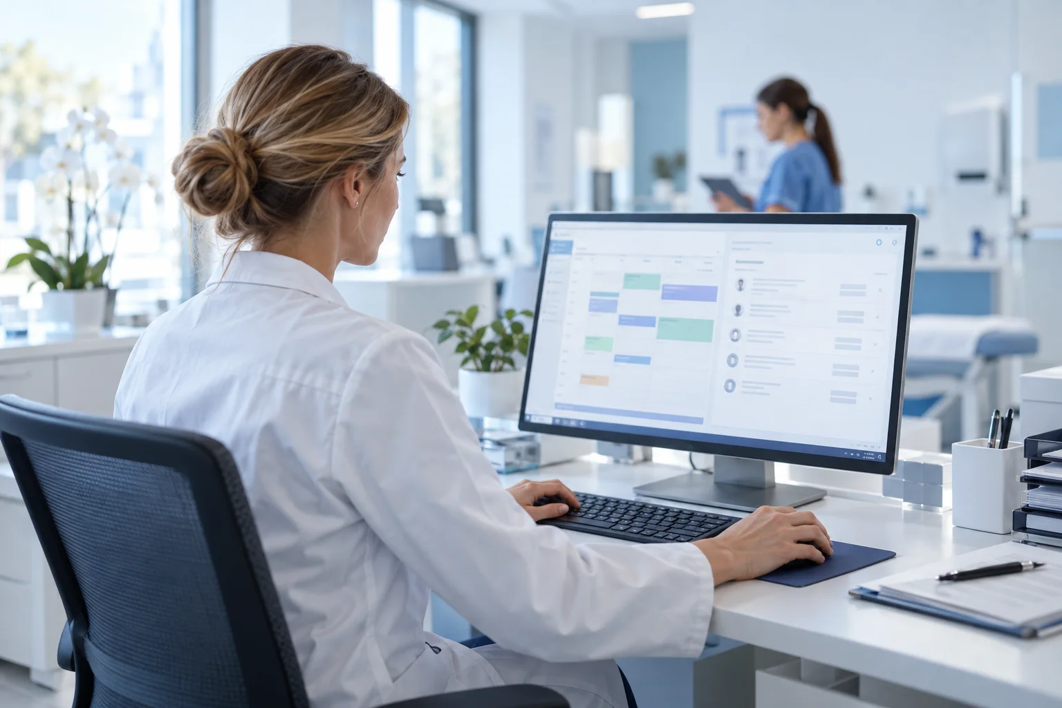 A computer workstation in a healthcare setting.