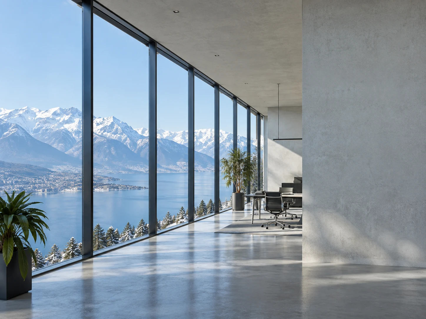 Vue du lac Léman et des Alpes en Suisse romande.