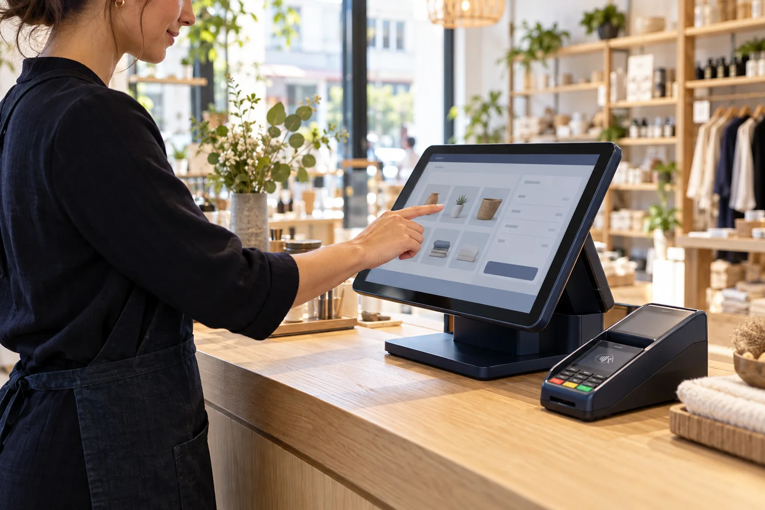 A till and payment terminal in a shop.